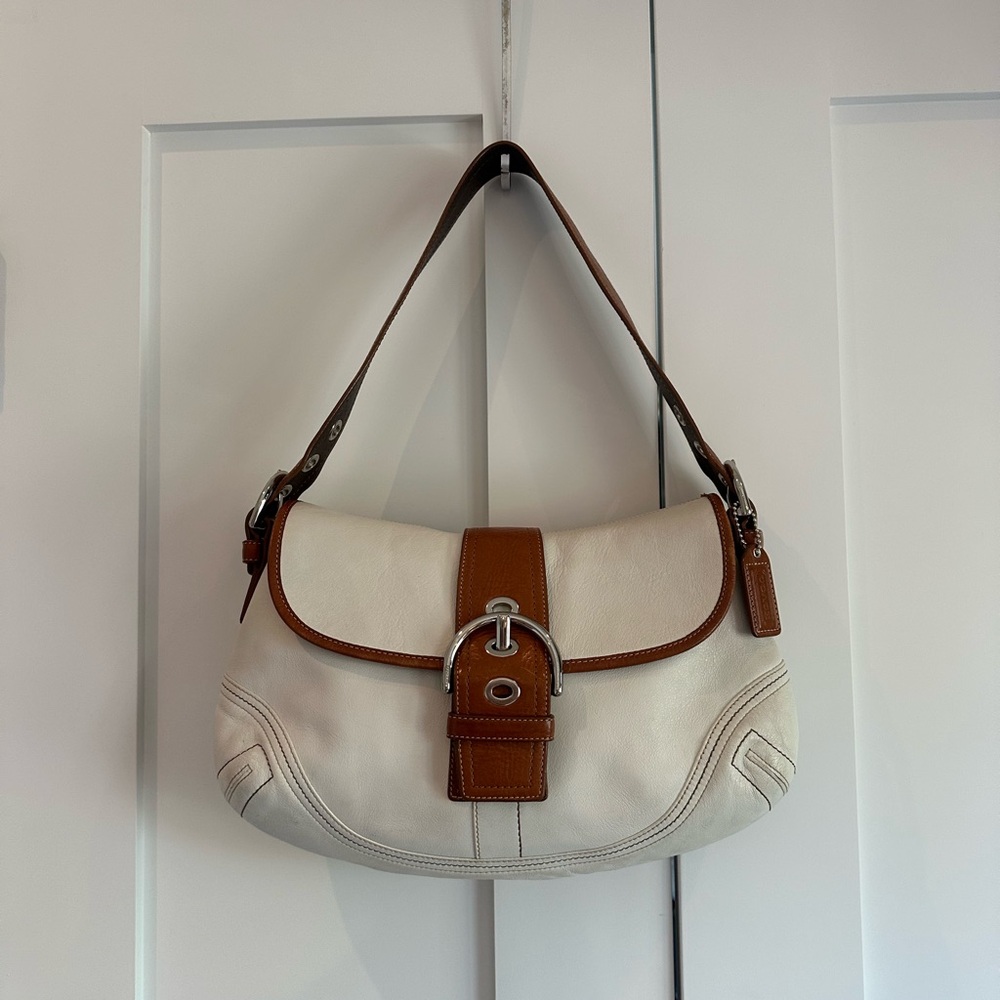 Vintage Coach SoHo Leather White and Brown Shoulder Bag